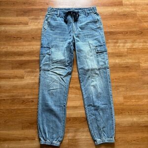 American Eagle Light Blue Denim Cargo Joggers Size 4 Long